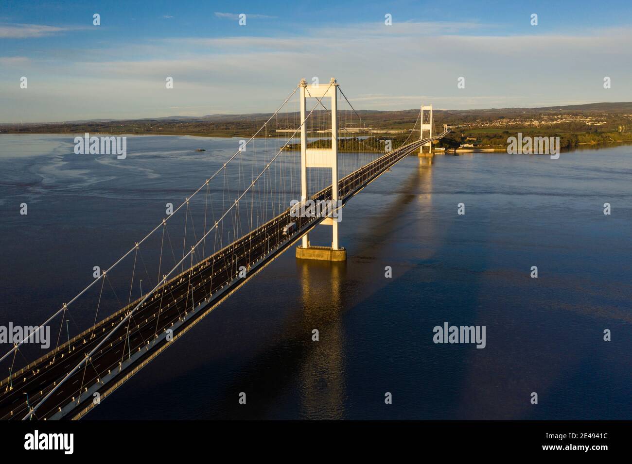 Vista aerea del Ponte Severn al sole del mattino. Foto Stock