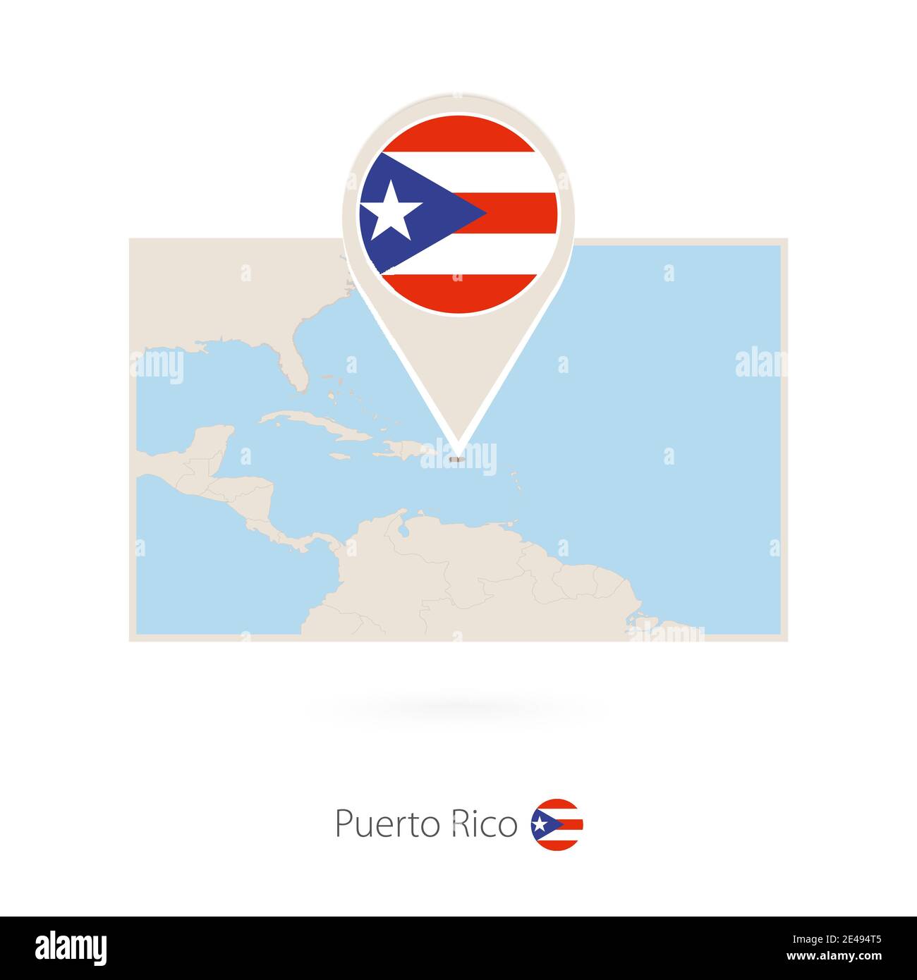 Mappa rettangolare di Porto Rico con icona a forma di spillo di Porto Rico Illustrazione Vettoriale