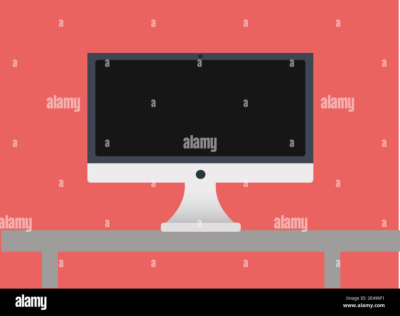 Desktop bianco su sfondo rosa. Design piatto. Illustrazione Vettoriale