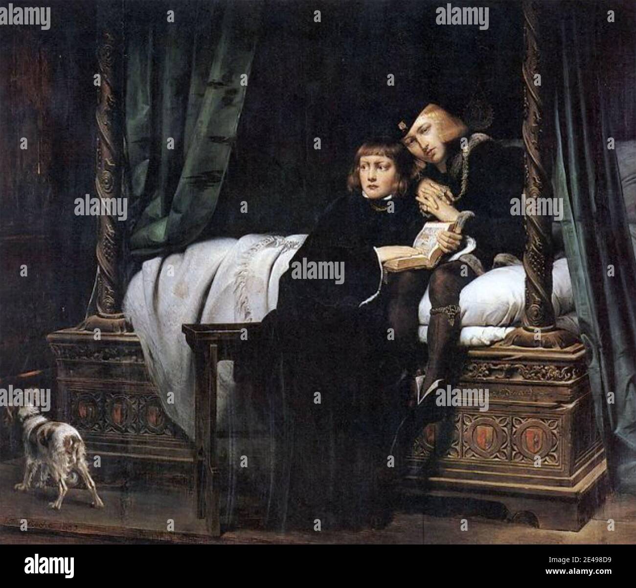 I PRINCIPI NELLA TORRE dipinta dall'artista francese Paul Delaroche nel 1831. Mostra il re Edoardo V a destra e il fratello minore Richard di Shrewsbury, Duca di York, imprigionato nella Torre di Londra nel 1483 Foto Stock