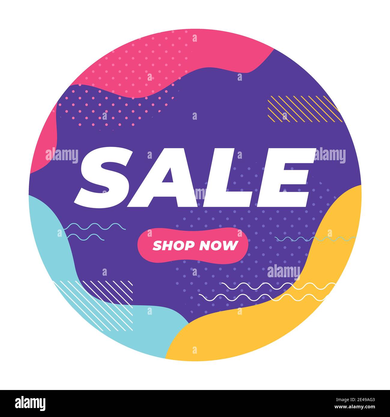 Vendita con banner dalle forme geometriche colorate. Illustrazione Vettoriale