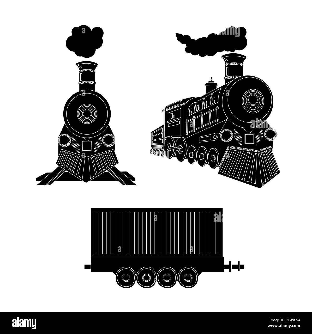 Treno retrò vettoriale. Locomotiva nera e cargo Illustrazione Vettoriale