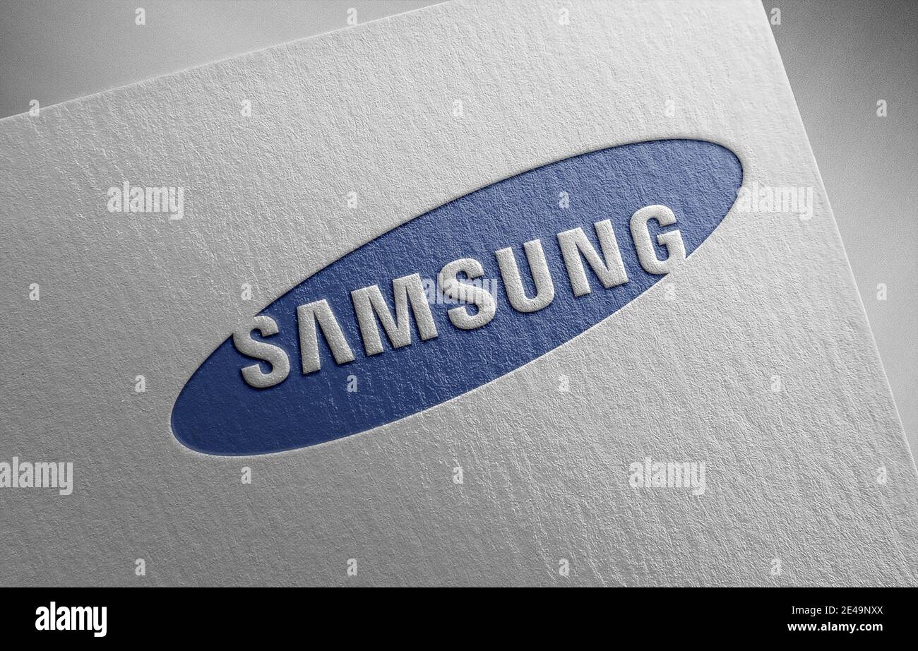 Illustrazione della texture del logo Samsung sulla carta Foto Stock