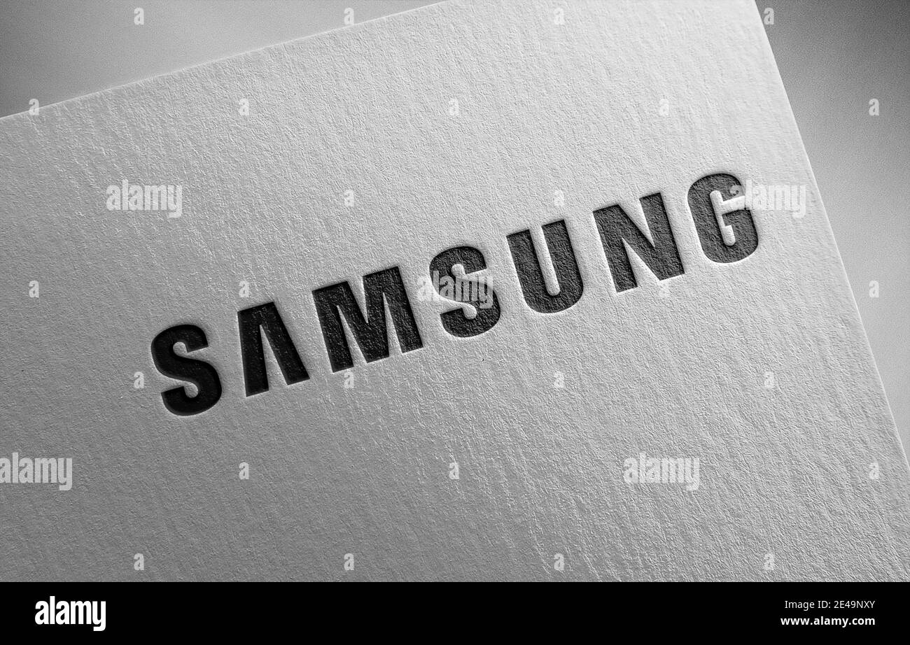 Illustrazione della texture del logo Samsung sulla carta Foto Stock