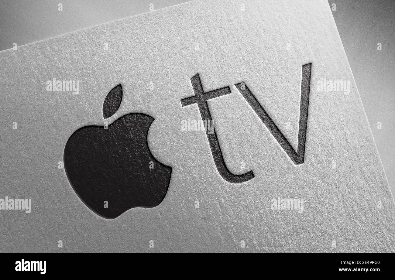 logo apple tv su carta Foto Stock
