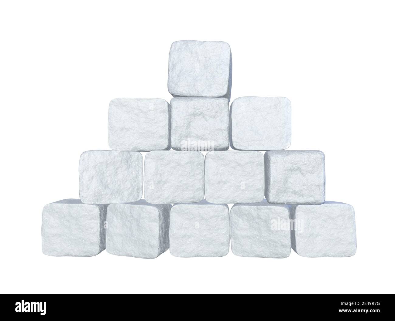 piccola piramide di cubetti di zucchero, isolato su bianco, rendering 3d Foto Stock