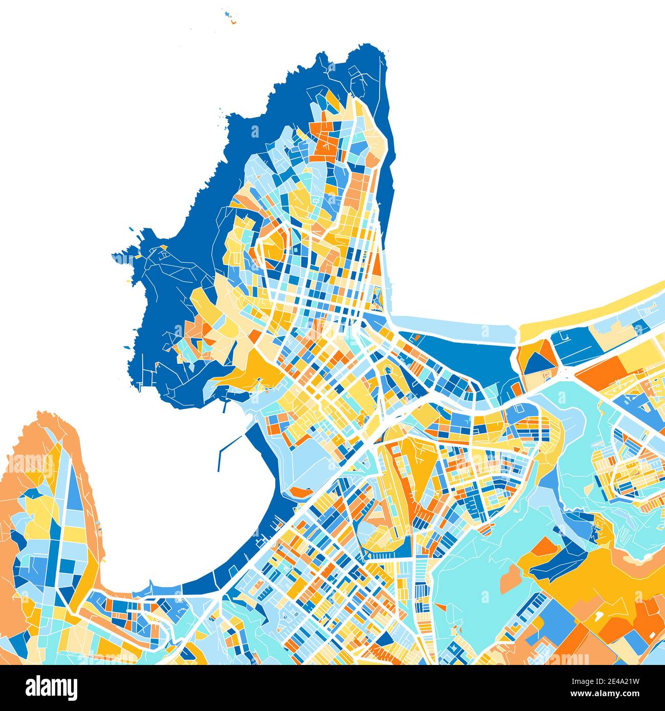 Mappa a colori di Coquimbo, Cile, Cile in blu e arance. Le gradazioni di colore nella mappa Coquimbo seguono un motivo casuale. Illustrazione Vettoriale