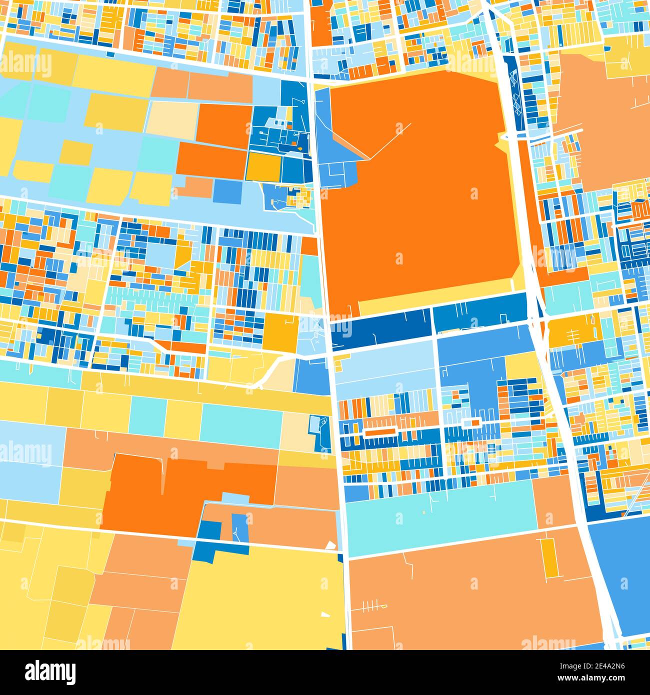 Mappa a colori di LaPintana, Cile, Cile in blu e arance. Le gradazioni di colore nella mappa di LaPintana seguono un motivo casuale. Illustrazione Vettoriale