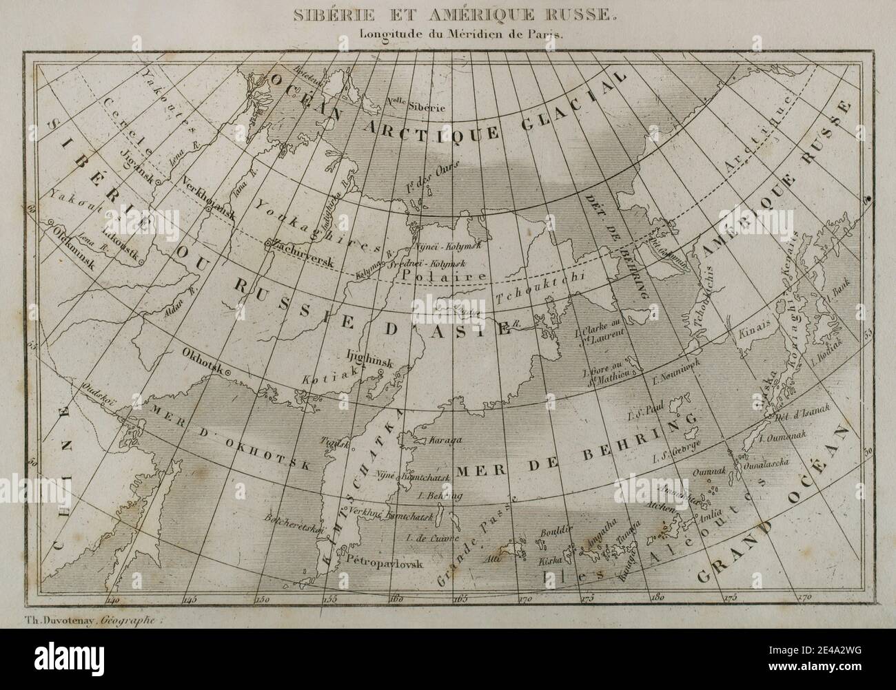 Siberia e Russia America. Mappa di Thunot Duvotenay (1796-1875). Storia della Russia di Jean Marie Chopin (1796-1870). Panorama Universal, edizione spagnola, 1839. Foto Stock