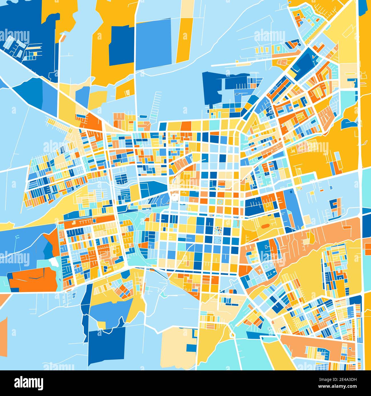 Mappa a colori di LosAngeles, Cile, Cile in blu e arance. Le gradazioni di colore nella mappa di LosAngeles seguono un motivo casuale. Illustrazione Vettoriale