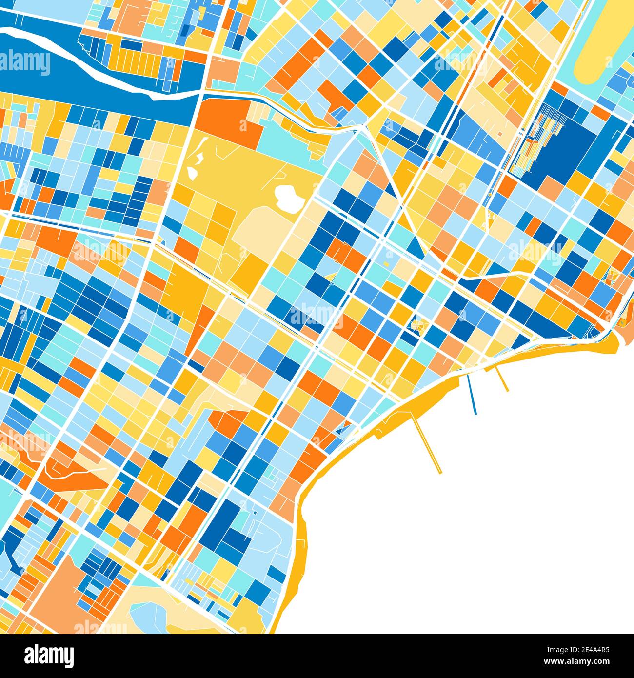 Mappa a colori di PuntaArenas, Cile, Cile in blu e arance. Le gradazioni di colore nella mappa di PuntaArenas seguono un motivo casuale. Illustrazione Vettoriale