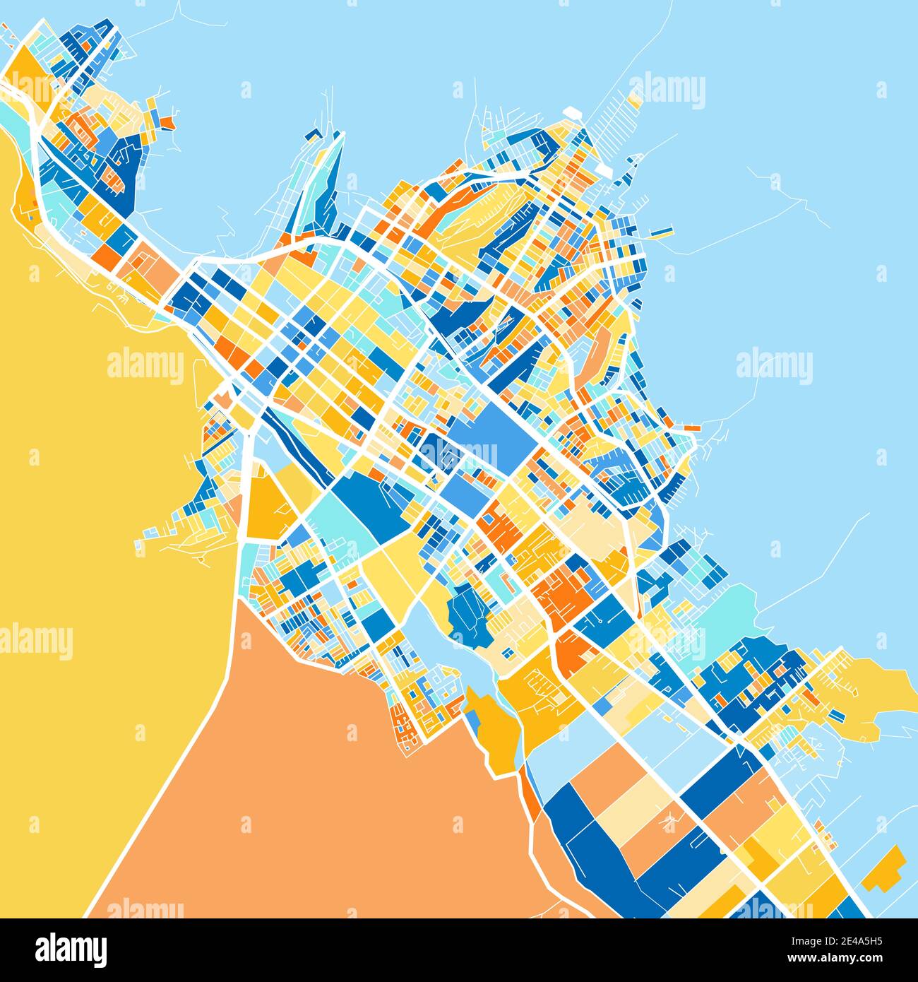 Mappa a colori di Copiapo, Cile, Cile in blu e arance. Le gradazioni di colore nella mappa Copiapo seguono un motivo casuale. Illustrazione Vettoriale