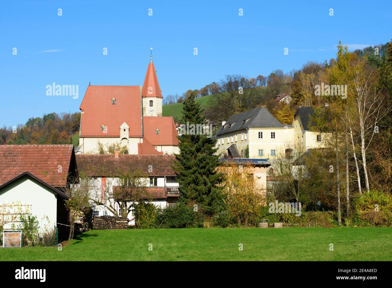 Edlitz, chiesa fortificata Edlitz, Wiener Alpen, Alpi, Niederösterreich / bassa Austria, Austria Foto Stock