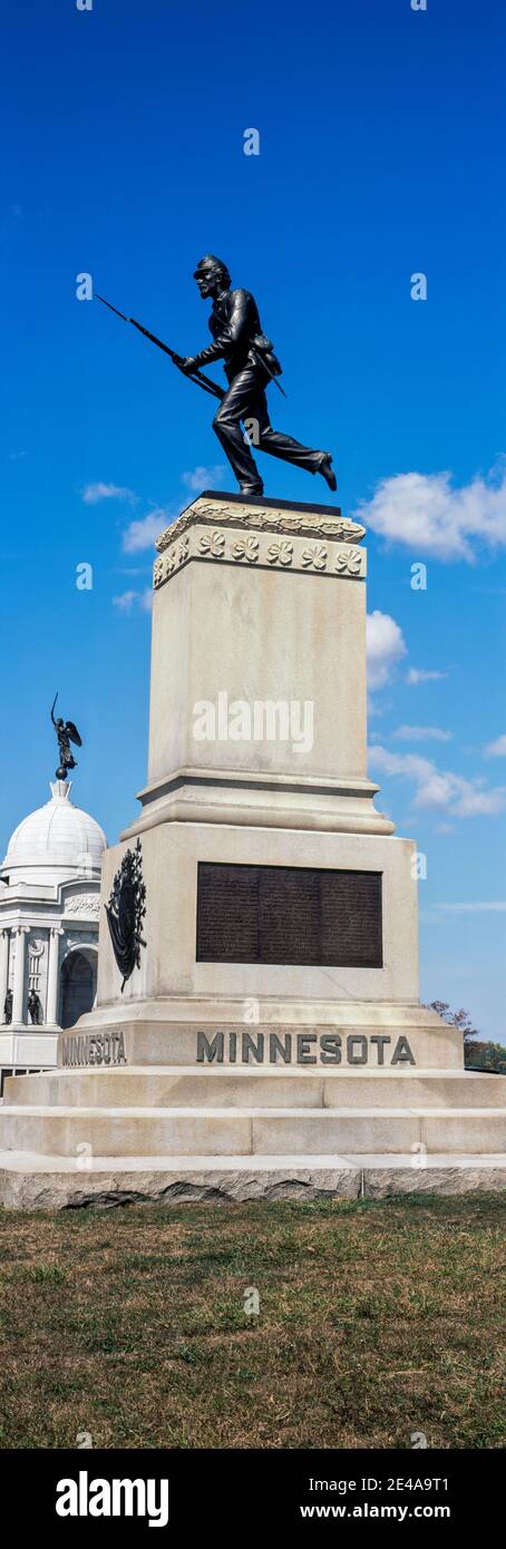 Monumento principale alla prima fanteria del Minnesota, Gettysburg National Military Park, Gettysburg, Pennsylvania, USA Foto Stock