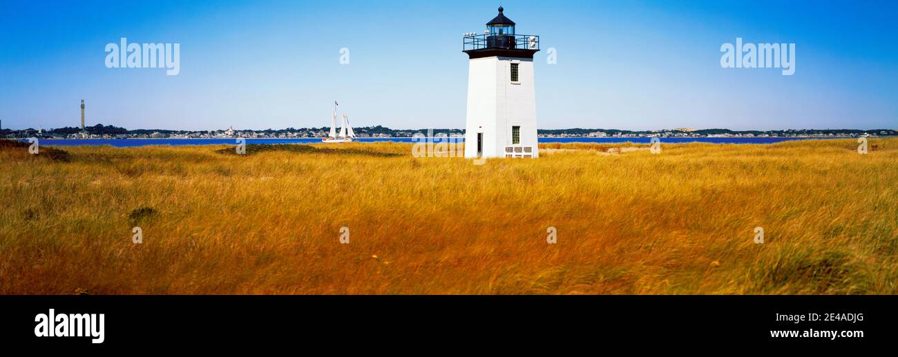 Faro sulla spiaggia, Long Point Light, Long Point, Provincetown, Cape Cod, Barnstable County, Massachusetts, Stati Uniti Foto Stock