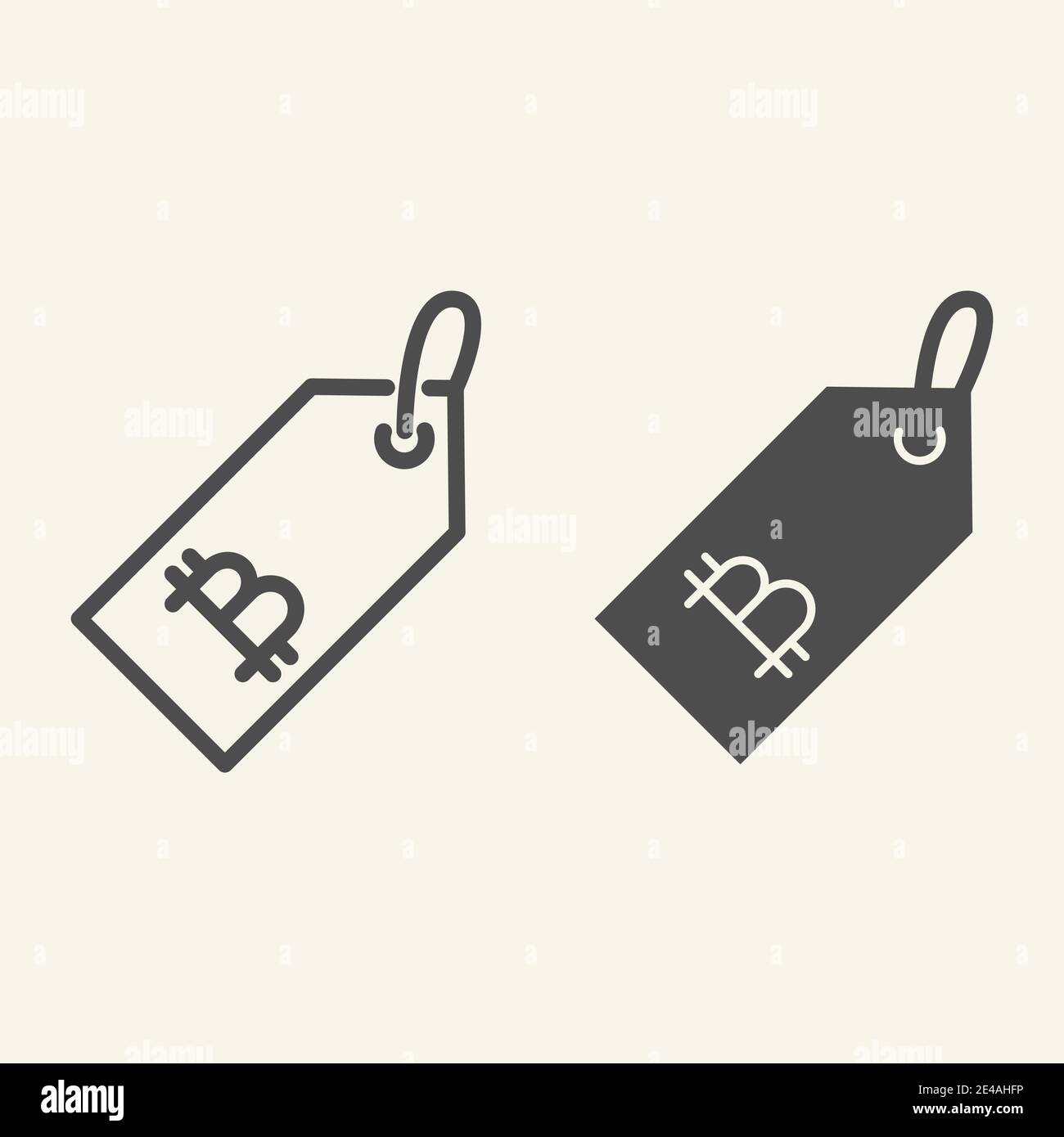 Portachiavi con linea bitcoin e icona glifo. Bitcoin trinket illustrazione vettoriale isolato su bianco. Design a profilo con portachiavi a criptovaluta Illustrazione Vettoriale