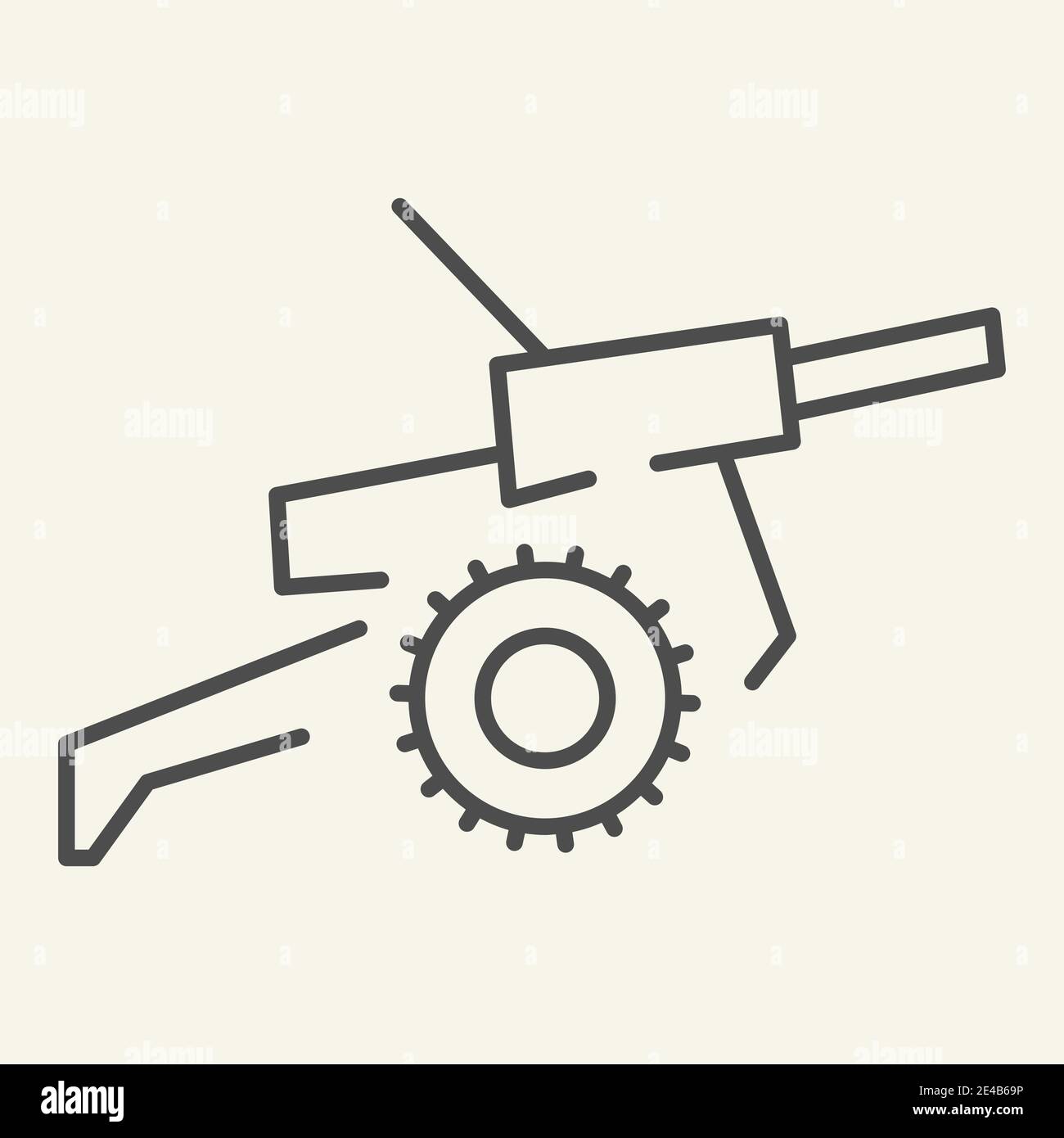 Icona linea sottile Cannon. Illustrazione vettoriale War isolata su bianco. Design con stile Weapon Outline, progettato per il web e le app. EPS 10. Illustrazione Vettoriale