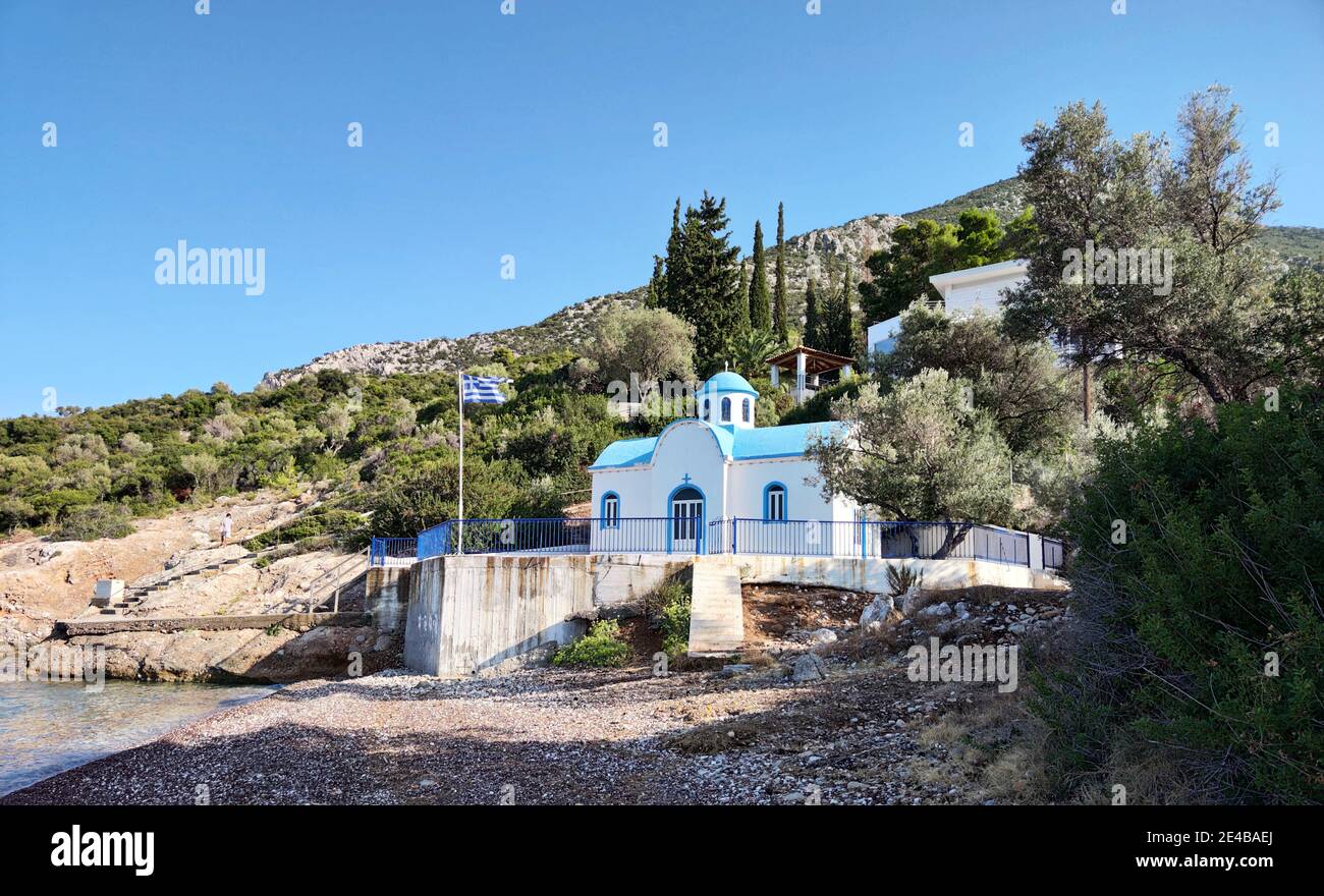 Griechisch-ortodoxe Kirche bei Palea Epidauros, Saronischer Golf, Regione Argolis, Peloponnes, Griechenland Foto Stock