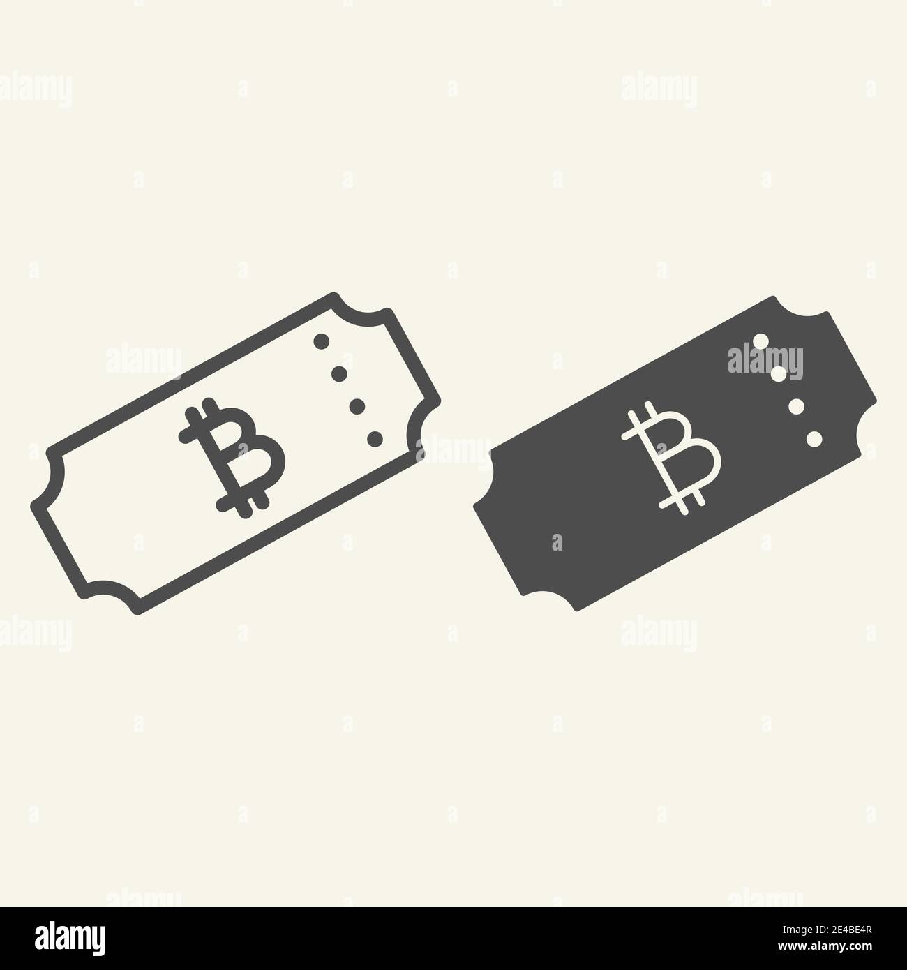 Linea di bitcoin ticket e icona glifo. Illustrazione del vettore dei ticket Crypto isolata in bianco. Design a profilo criptovalente, progettato per il Web e le applicazioni Illustrazione Vettoriale