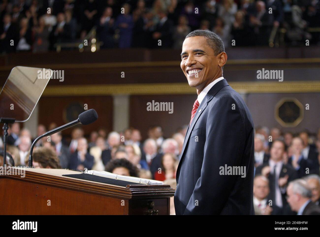 Il presidente Barack Obama si è rivolto a una sessione congiunta del Congresso sul suo piano di riforma sanitaria imbalsato presso il Campidoglio degli Stati Uniti a Washington, DC, il 9 settembre 2009. Foto piscina di Jason Reed/ABACAPRESS.COM (nella foto: Barack Obama) Foto Stock