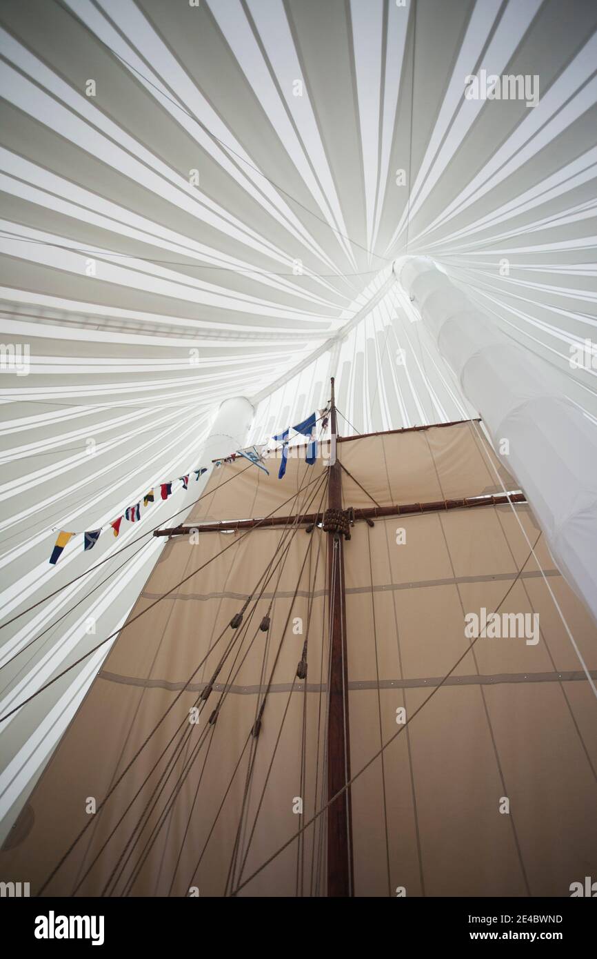 Replica della nave vichinga, Heritage Hjemkomst Interpretive Center, Moorhead, Clay County, Minnesota, Stati Uniti Foto Stock