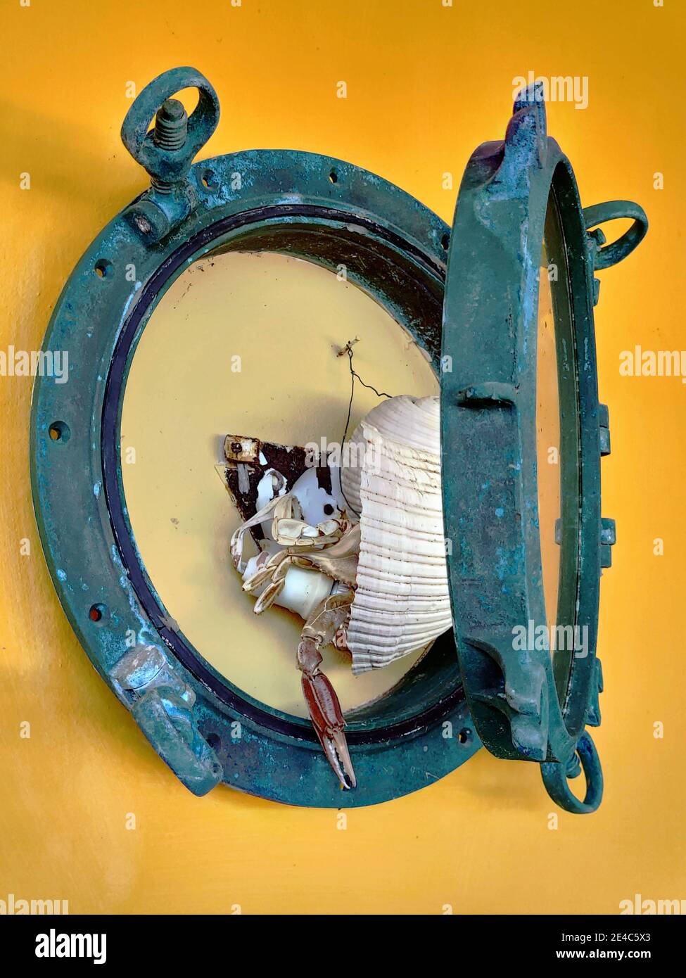 Antico oblò decorato con animali marini, Peloponneso, Grecia Foto Stock
