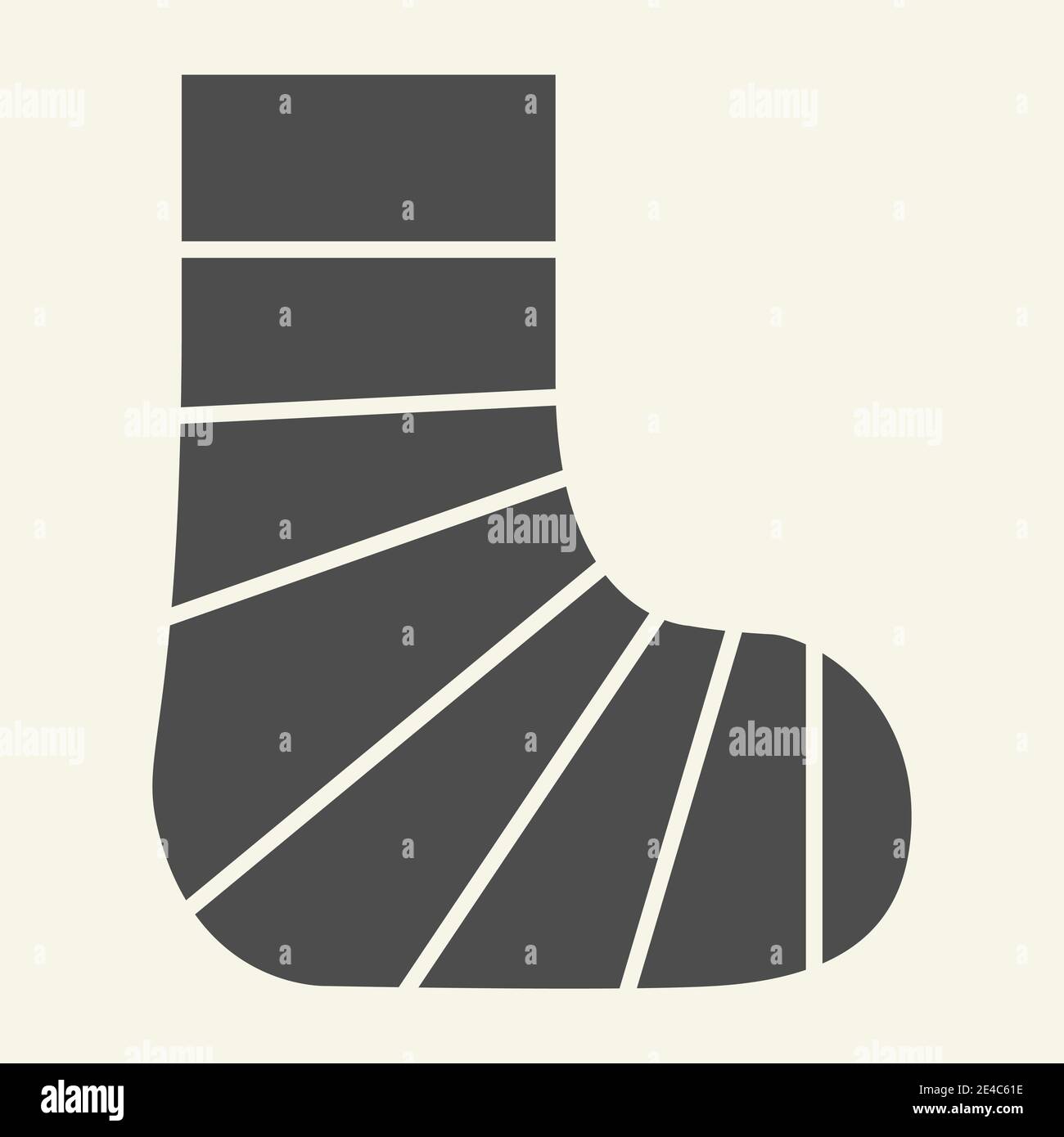 Icona del piede in gesso. Pittogramma di stile glifo della gamba di intonaco umano su sfondo bianco. Piede rotto per il concetto mobile e il disegno di fotoricettore. Grafica vettoriale. Illustrazione Vettoriale