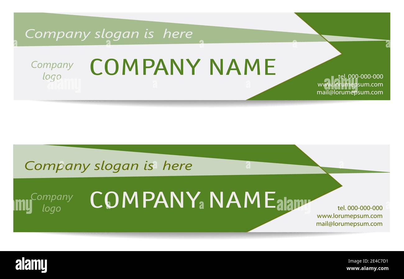 Due banner aziendali in verde, bianco. Layout vettoriale per intestazione, landing page, promozione. Progettazione di modelli per l'identità aziendale. Ripetizione geometrica Illustrazione Vettoriale