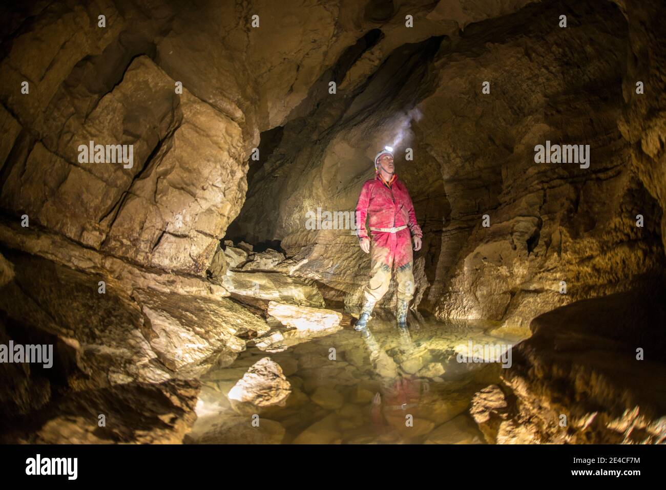Speleologia, grotta stalattitica Foto Stock