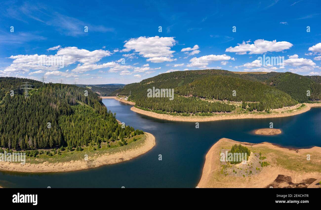 Germania, Turingia, Goldisthal, diga, foresta, vista aerea Foto Stock