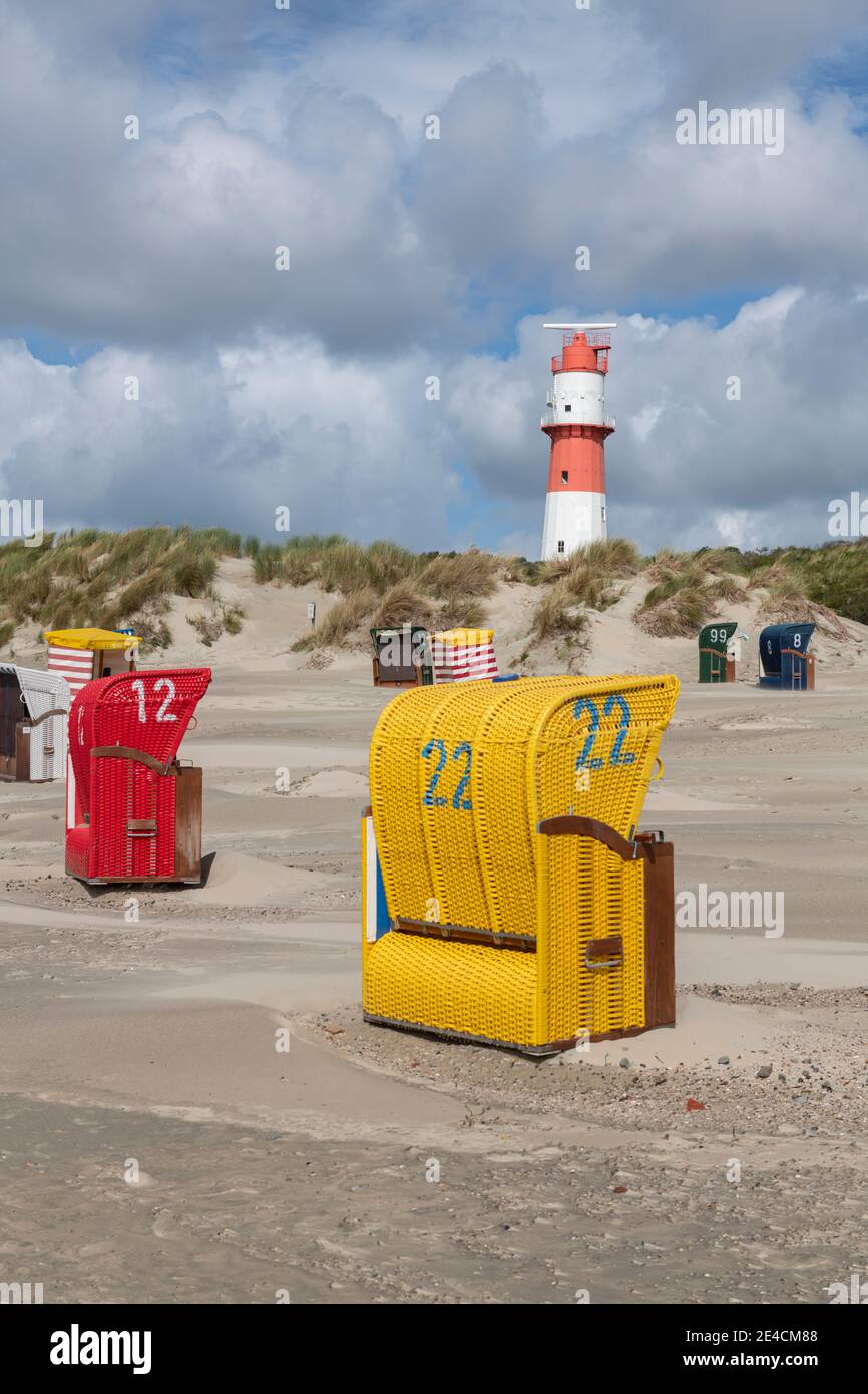 Europa, Germania, bassa Sassonia, Mare del Nord, Isole Frisone Orientali, Parco Nazionale del Mare di Wadden, Borkum, Südstrand, Faro elettrico, 12, 22 Foto Stock