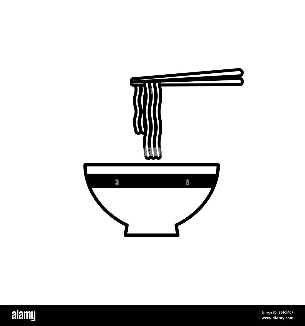 Ciotola per zuppa di noodle ramen con icona a bacchette. Ciotola di ramen icona noodle. Illustrazione Vettoriale