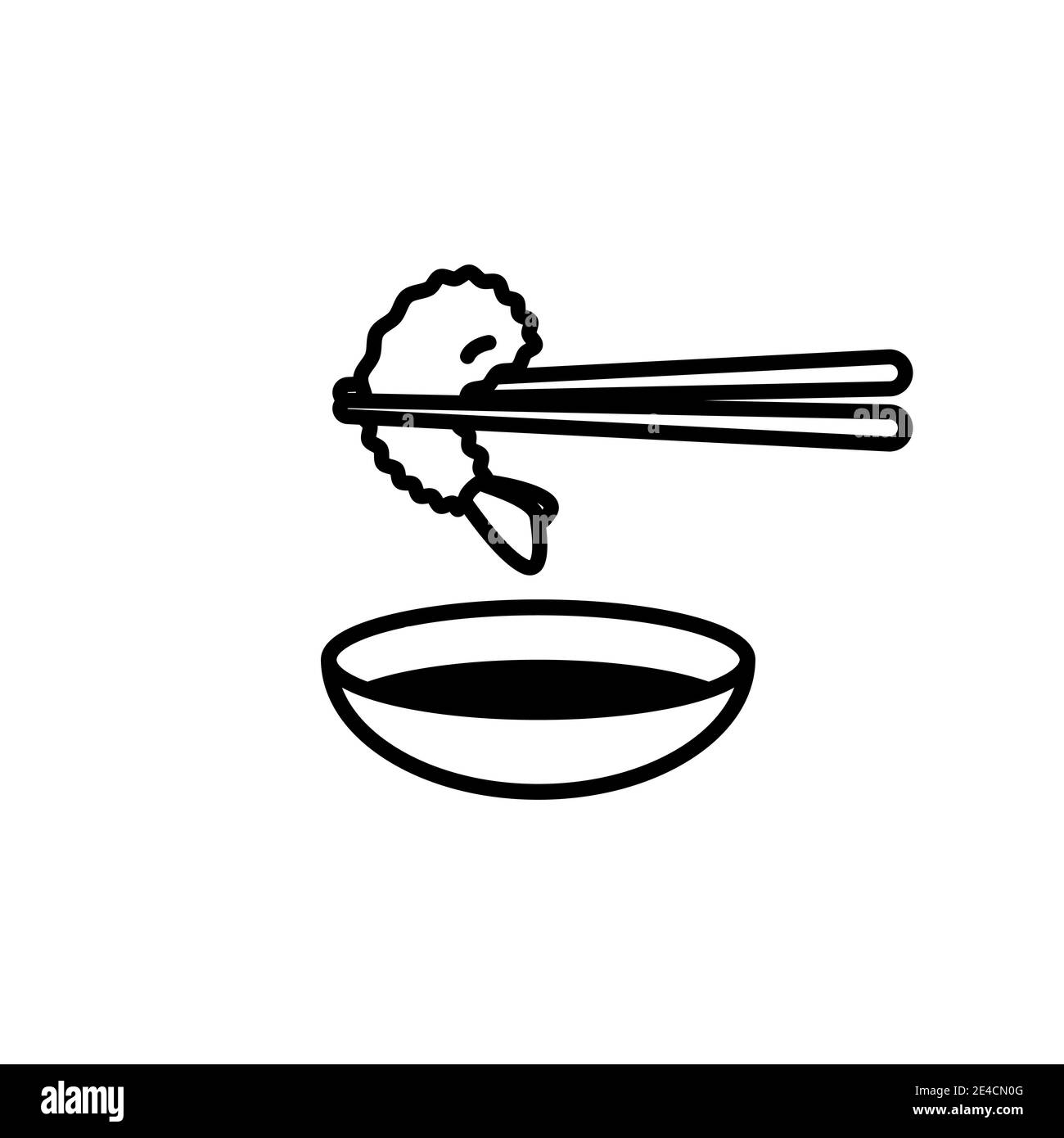 Chopsticks con icona Shrimp Tempura. Concetto di cibo giapponese. Illustrazione Vettoriale