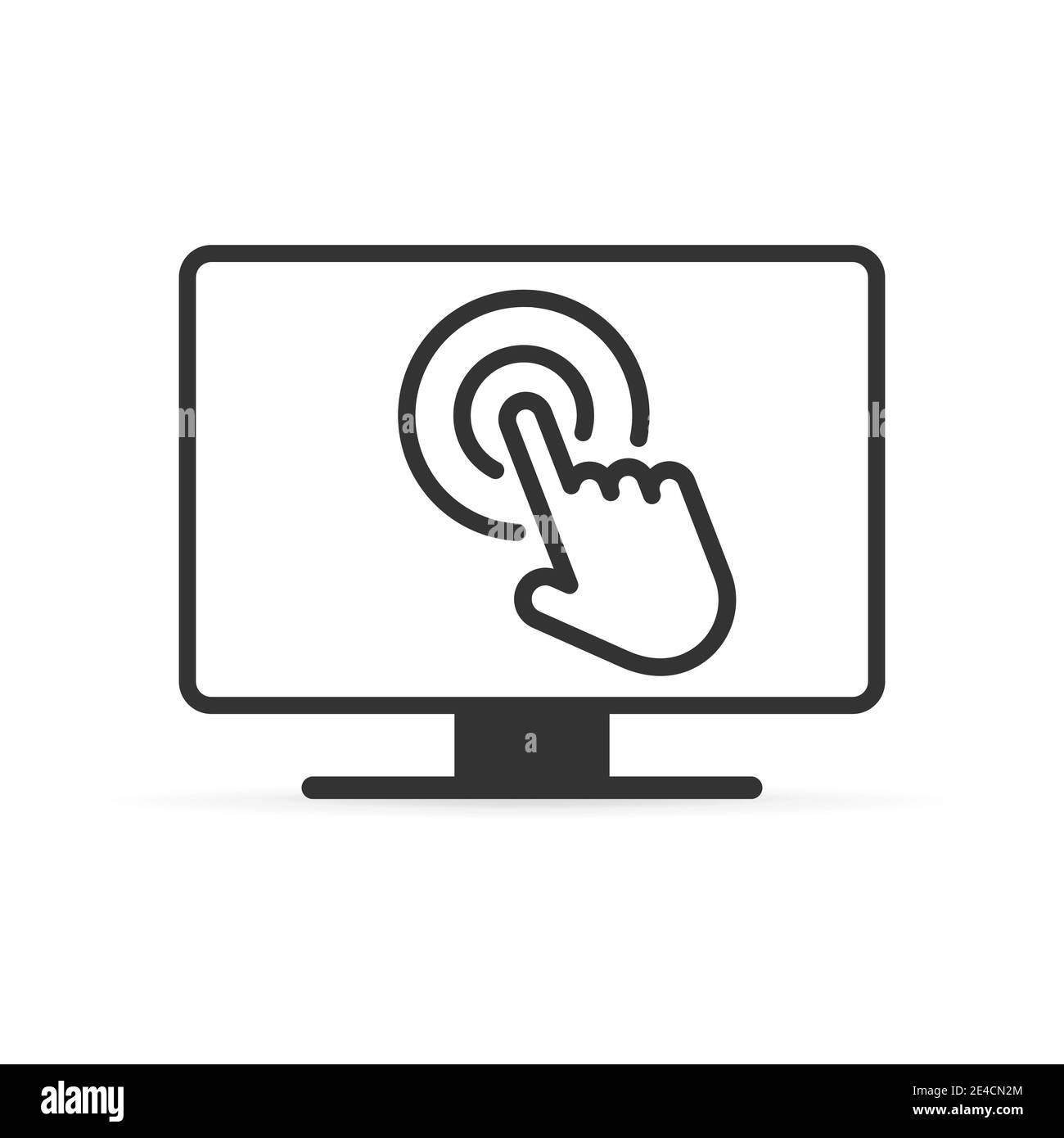 Icona del segno del computer con schermo a sfioramento. Schermo del computer con la mano. Illustrazione Vettoriale