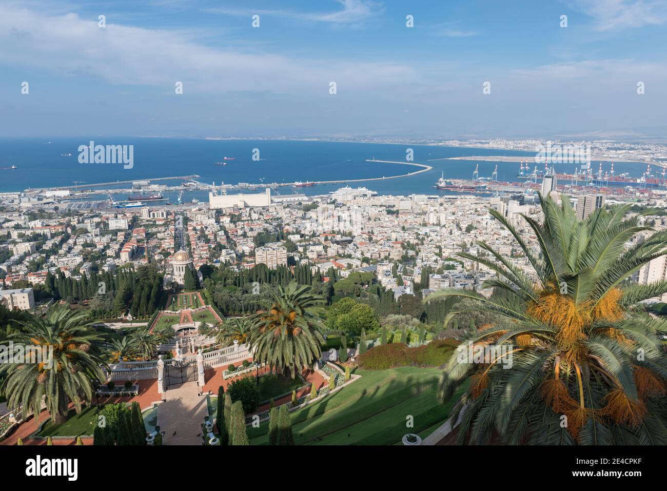 Medio Oriente, Israele, Mar Mediterraneo, Haifa, Giardini Bahai, Porto Foto Stock