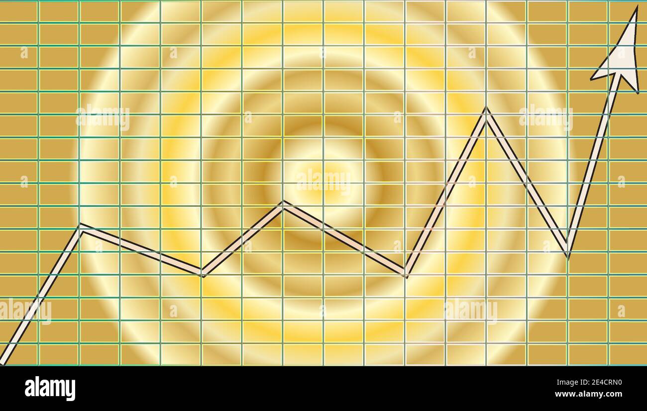 Un grafico astratto con freccia di tendenza verso l'alto con gradiente in oro. Illustrazione Vettoriale