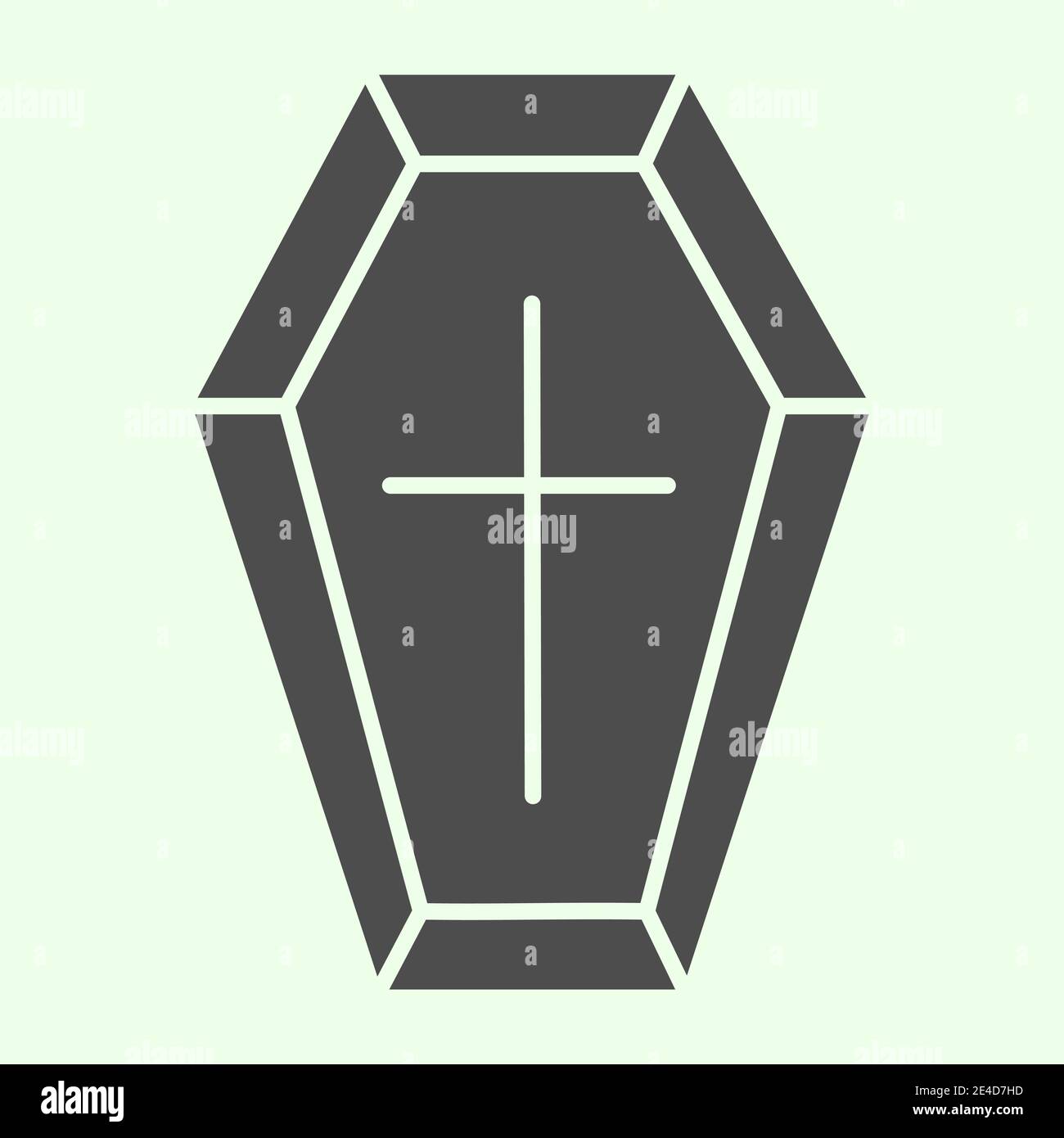 Icona a forma di coffin. Casket funebre in legno con pittogramma a croce in stile glifo su sfondo bianco. Halloween morte vampiro beffa per cellulare Illustrazione Vettoriale