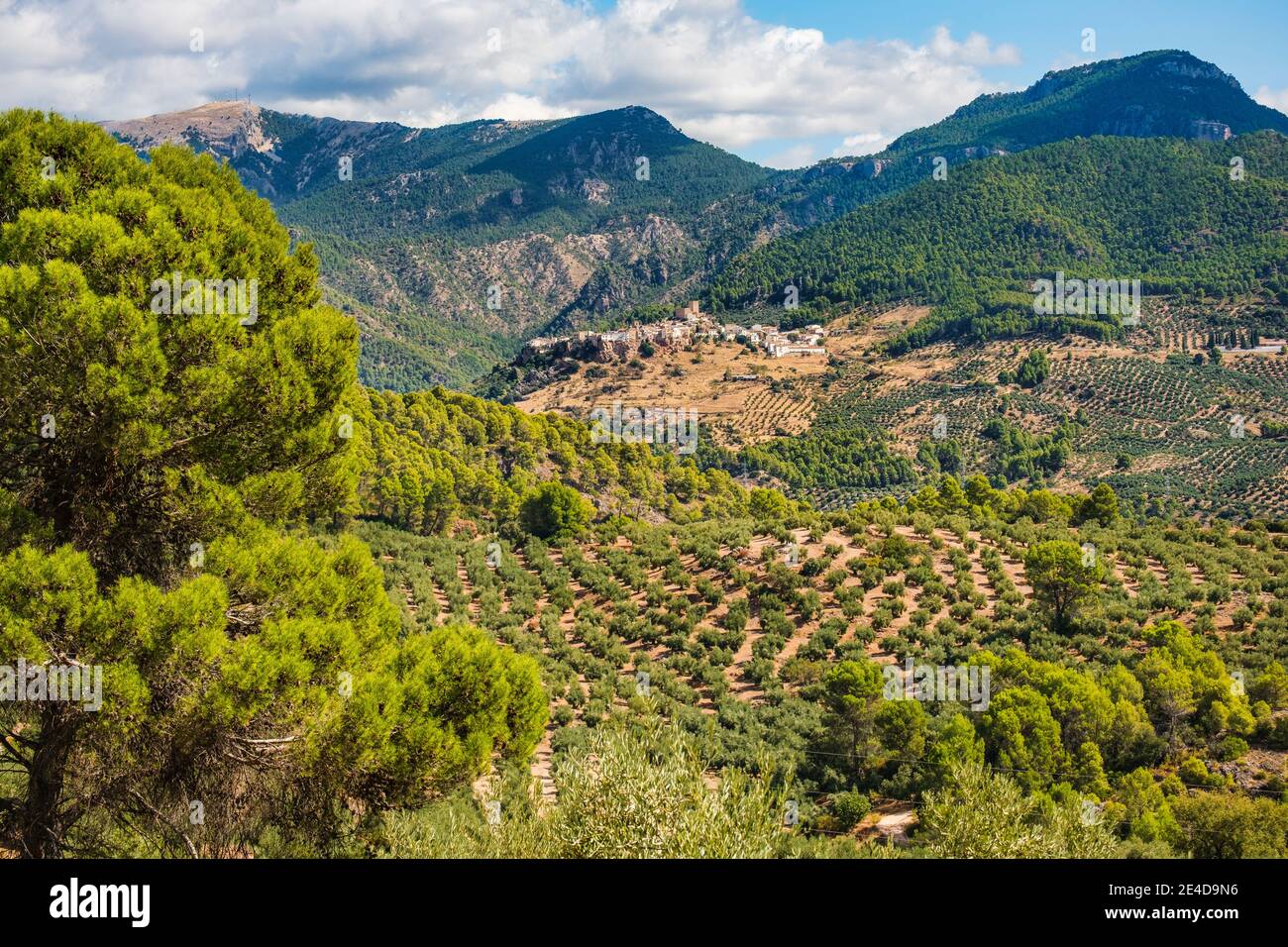 Vista panoramica di Hornos de Segura, Parco Naturale del Sierras de Cazorla, Segura e Las Villas, provincia di Jaen, Andalusia, Spagna meridionale Europa Foto Stock