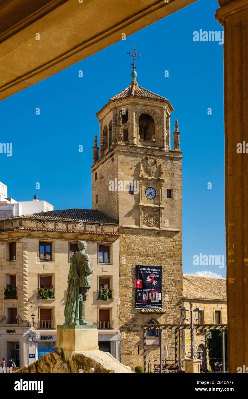 Torre dell'orologio in Piazza Andalusia, Ubeda, patrimonio dell'umanità dell'UNESCO. Provincia di Jaen, Andalusia, Spagna meridionale Europa Foto Stock