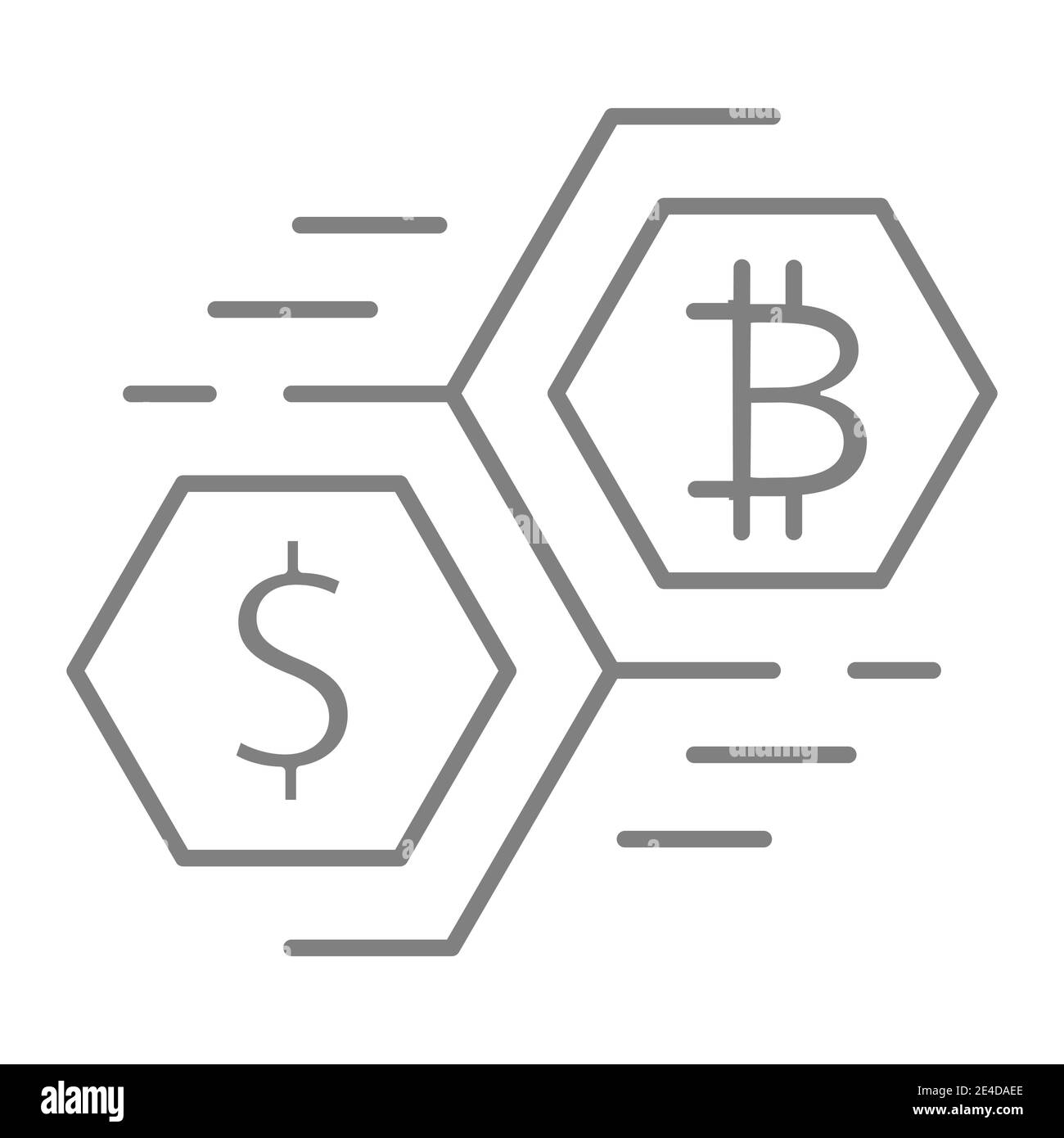 Bitcoin e dollaro che sposta moneta icona linea sottile. Illustrazione del vettore di valuta Crypto isolata in bianco. Disegno di stile di contorno di soldi, progettato per il fotoricettore Illustrazione Vettoriale