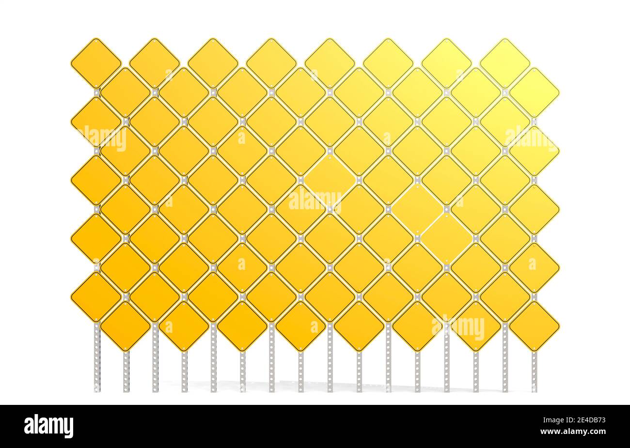 Cartello giallo vuoto con strada isolata nera, rendering 3D Foto Stock