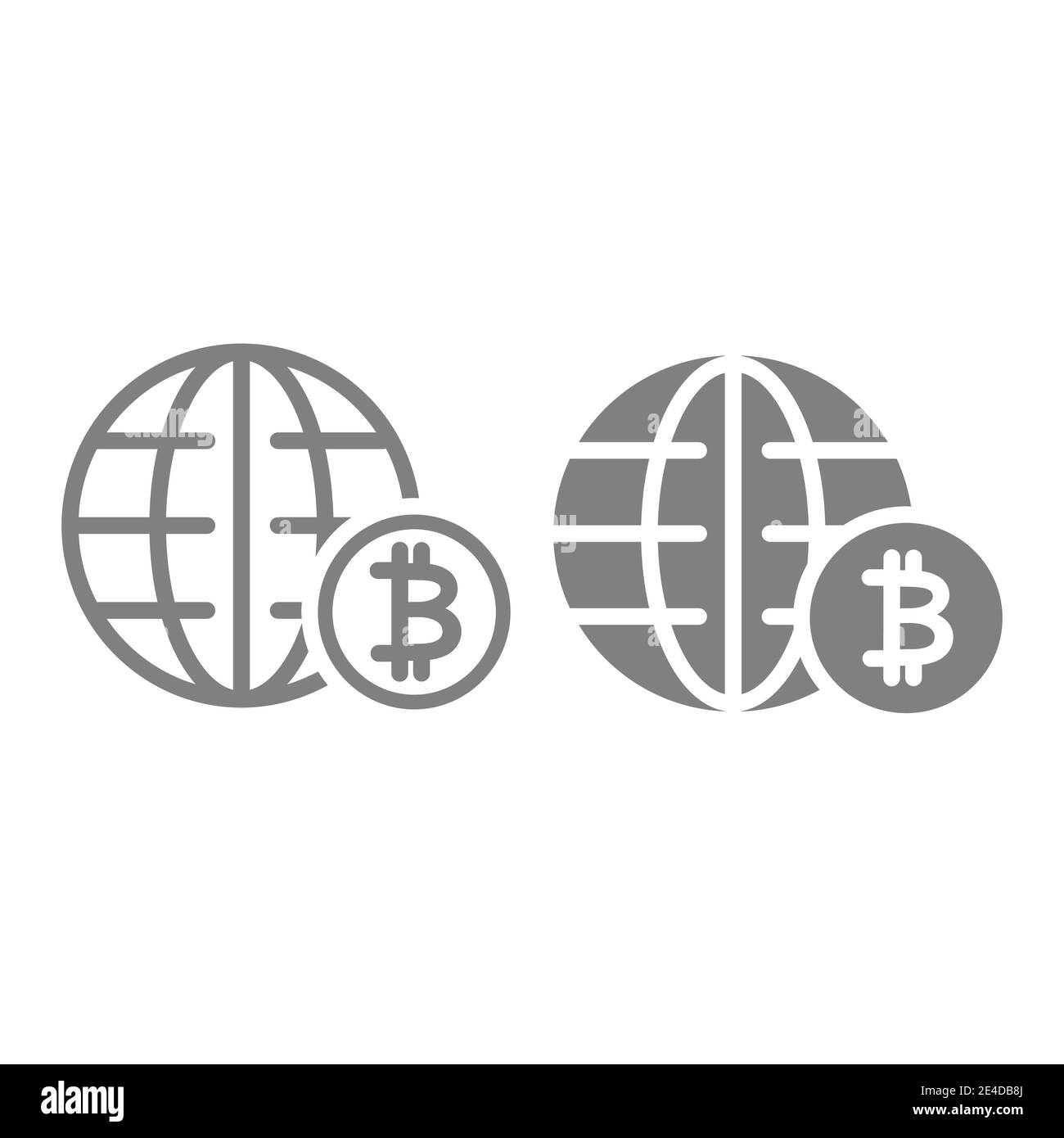 Icona di glifo e linea dell'economia mondiale. Immagine vettoriale di globo e bitcoin isolata su bianco. Design di stile globale, progettato per il web Illustrazione Vettoriale
