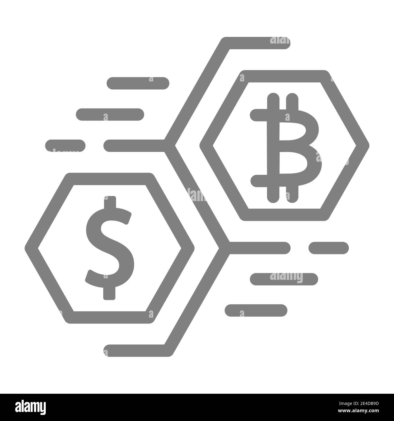 Icona della linea di valuta in movimento di Bitcoin e del dollaro. Illustrazione del vettore di valuta Crypto isolata in bianco. Design stile profilo denaro, progettato per il web e. Illustrazione Vettoriale