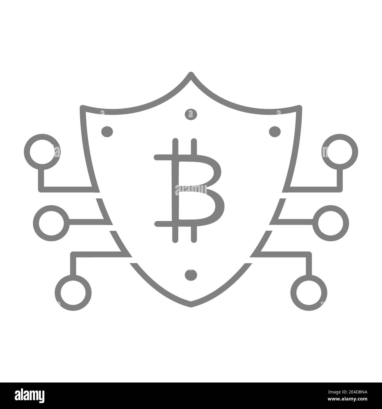 Icona della linea sottile sicura Bitcoin. Illustrazione vettoriale di sicurezza isolata in bianco. Design Shield Outline Style, progettato per il Web e le applicazioni. EPS 10. Illustrazione Vettoriale