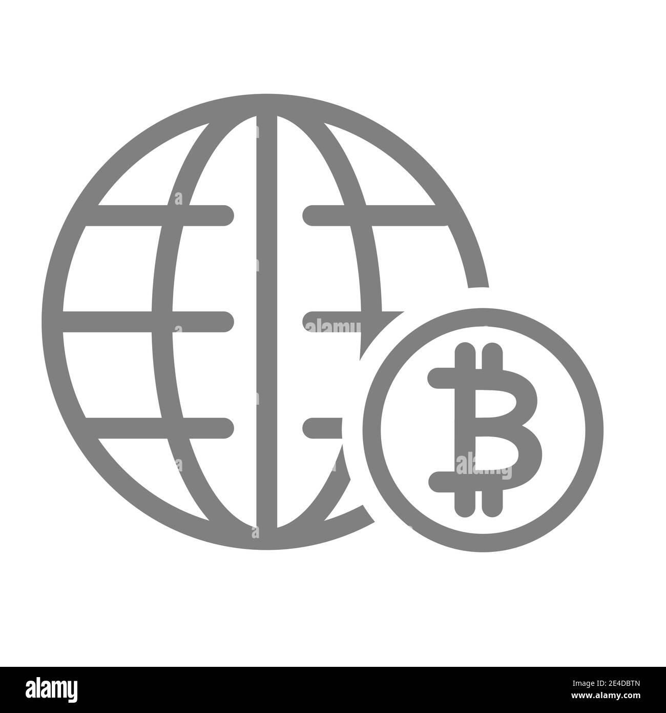 Icona della linea economia mondiale. Immagine vettoriale di globo e bitcoin isolata su bianco. Design di stile globale, progettato per il web e le app Illustrazione Vettoriale