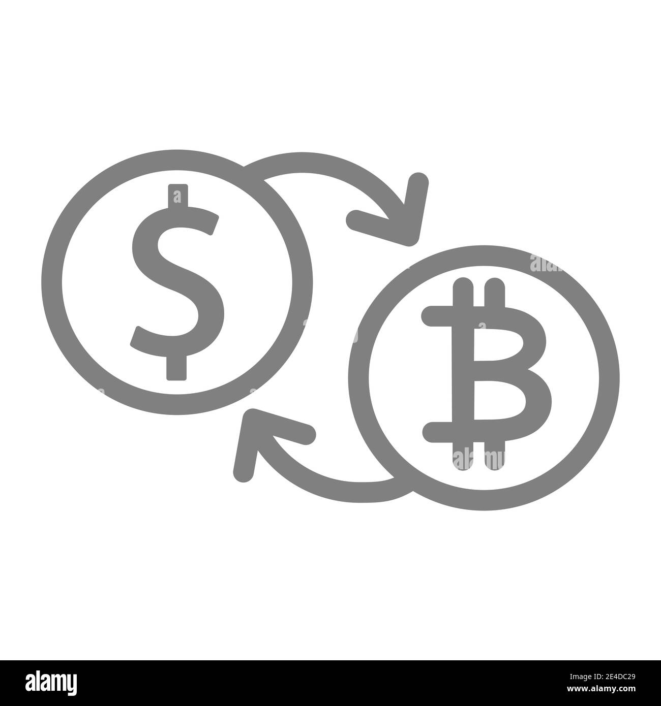 Icona Bitcoin per la linea di cambio del dollaro. Bitcoin e monete del dollaro vettore illustrazione isolato su bianco. Design con profilo Cryptourrency, progettato per Illustrazione Vettoriale