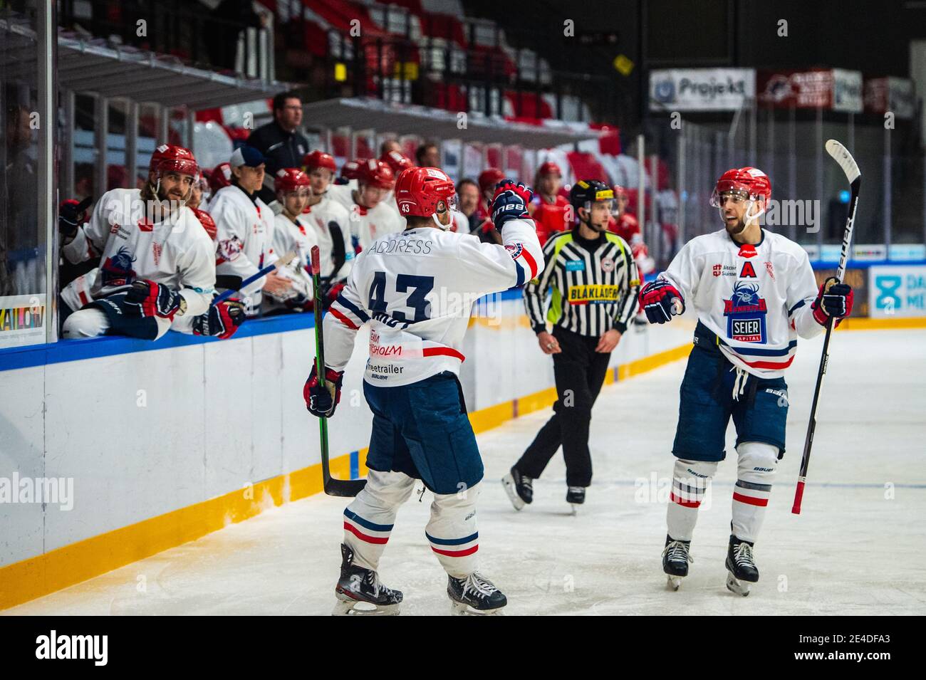 Rodovre, Danimarca. 22 gennaio 2021. Nichlas Hardt (43) di Rungsted Seier Capital visto nella partita di hockey su ghiaccio Metalligaen tra Rodovre Mighty Bulls e Rungsted Seier Capital alla Rodovre Centrum Arena di Rodovre. (Foto: Gonzales Photo - Nikolaj Bransholm). Foto Stock