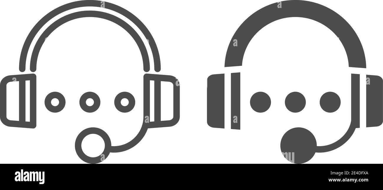 Linea audio e icona glifo. Cuffie e riproduzione di immagini vettoriali isolato su bianco. Design in stile music outline, progettato per il Web e le applicazioni Illustrazione Vettoriale