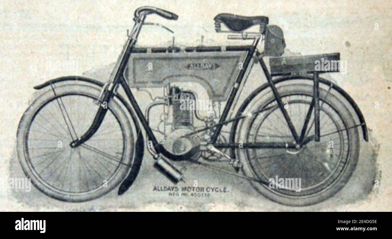 1904 motocicletta Alldays realizzata da Alldays & Onions, Birmingham.  Migliorato dalla prima moto della marca introdotta