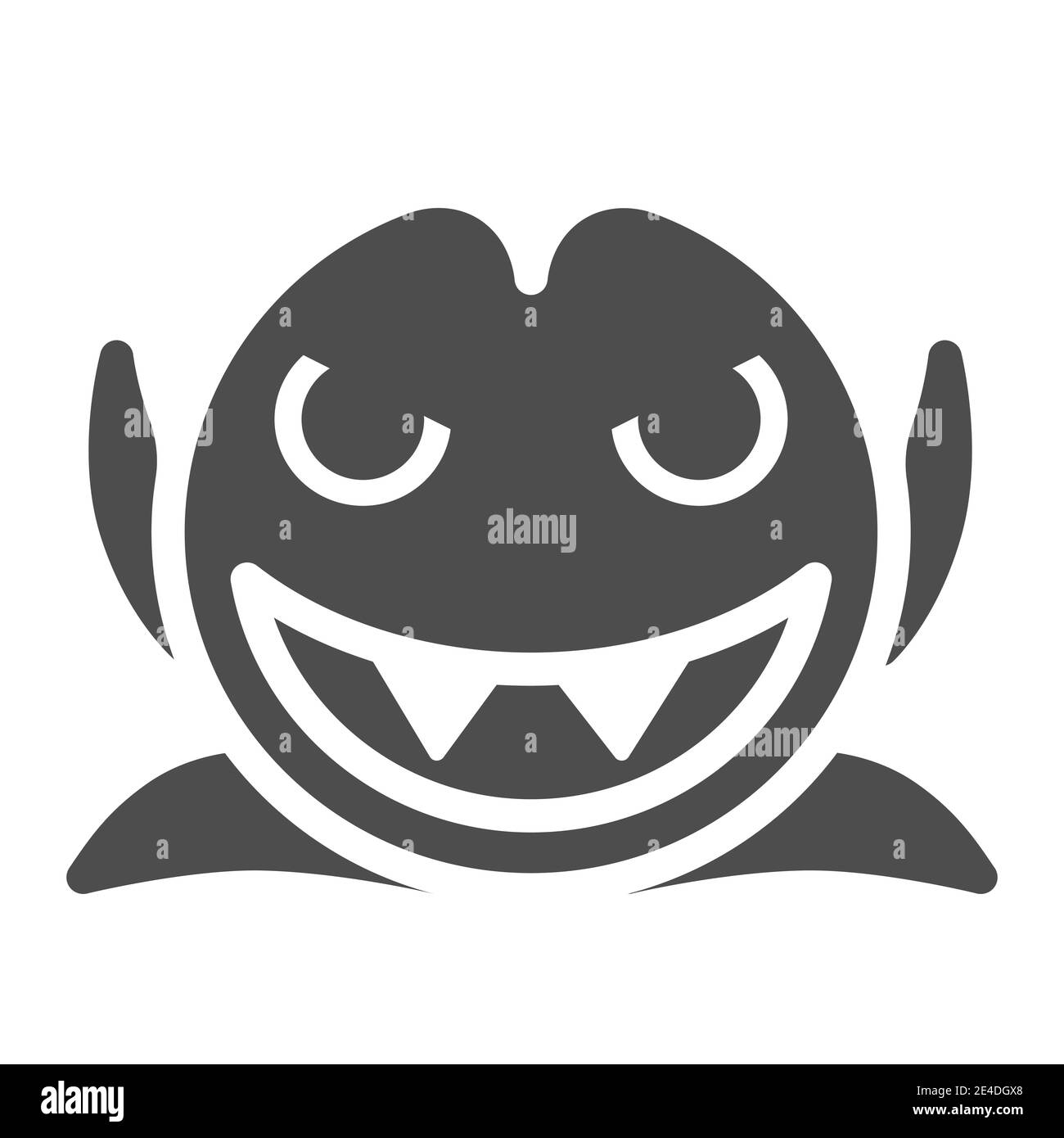 Icona del vampiro sorridente. Illustrazione vettoriale Dracula isolata in bianco. Il design in stile glifo della creatura del male della notte, progettato per il web e le app. EPS 10. Illustrazione Vettoriale